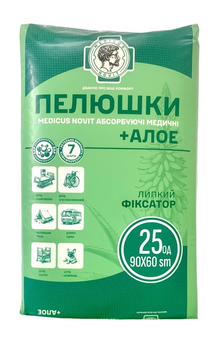 Пелюшки з алое вера MEDICUS NOVIT® 60×90 см, 25 шт.